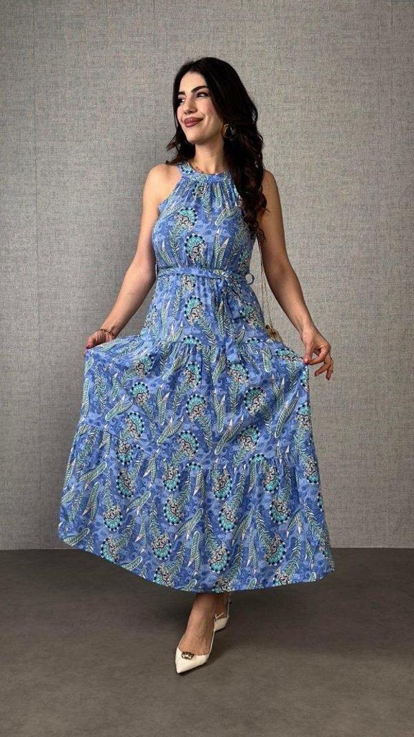 Kadın Omuzlardan Açık Boyundan Geçmeli Desenli Süprem Bluz - Image 1