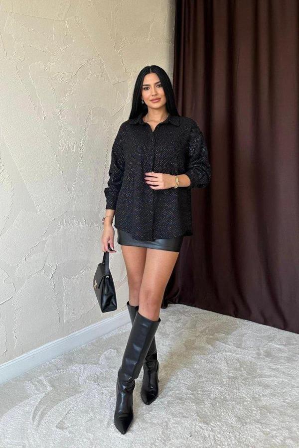 Siyah Işıltılı Gömlek - Image 1