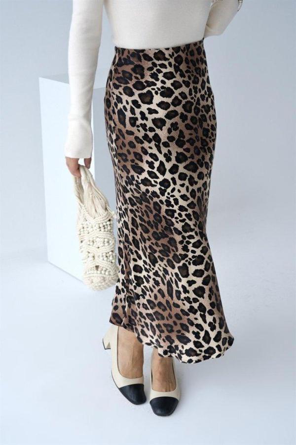 Midi Saten Etek - Leopar - Image 1