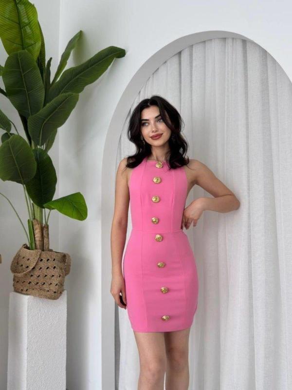 Katalina Gül Düğmeli Elbise - Image 1