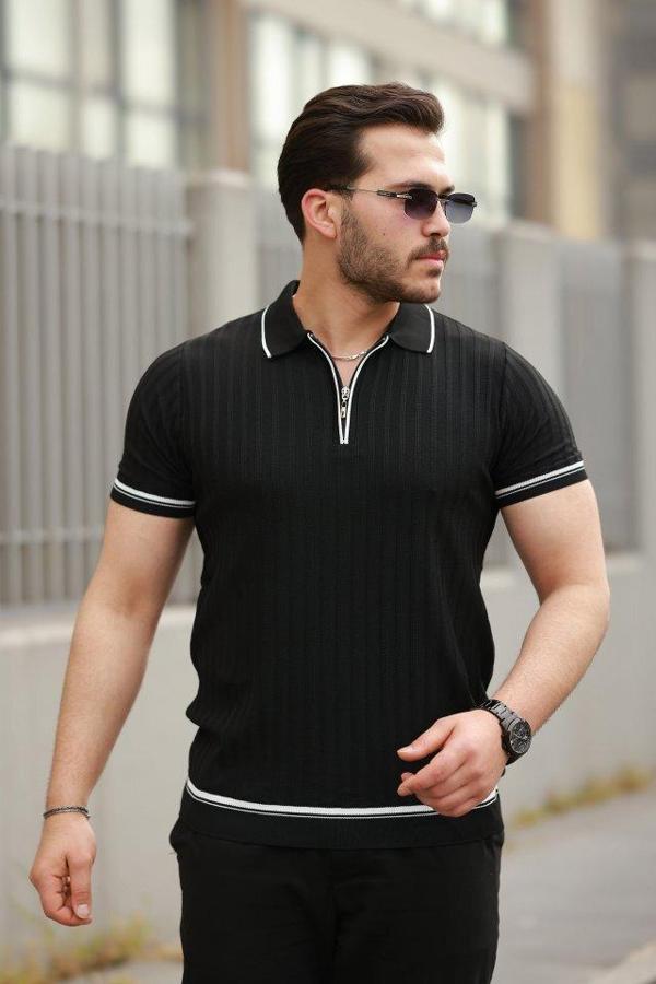 Erkek Fermuarlı Yakalı Kısa Kollu T-shirt - Image 1