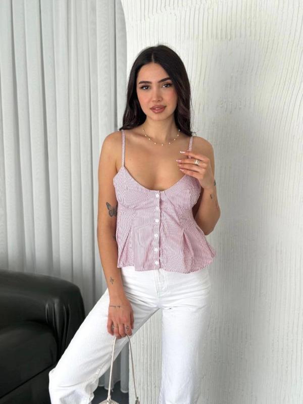 Askılı Dekolte Deraylı Crop - Kırmızı - Image 1