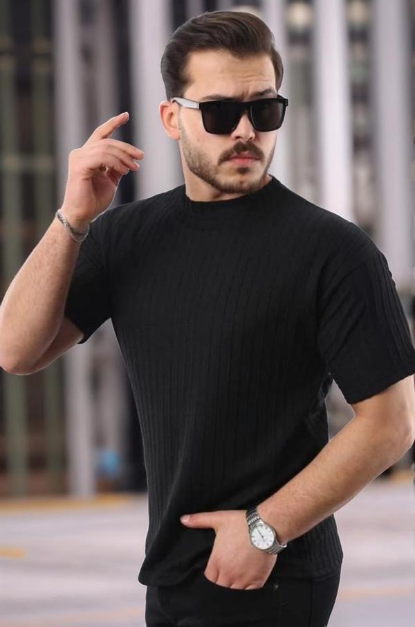 Erkek Kısa Kollu örgü Kumaş Bisiklet Yaka T-shirt - Image 1