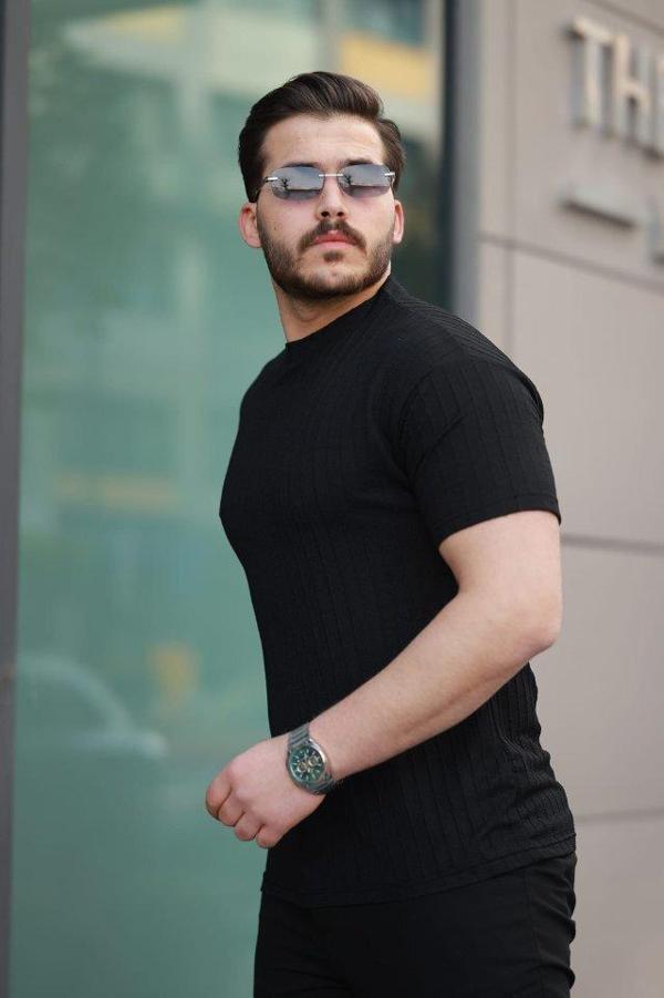 Erkek Kısa Kollu örgü Kumaş Bisiklet Yaka T-shirt - Image 1