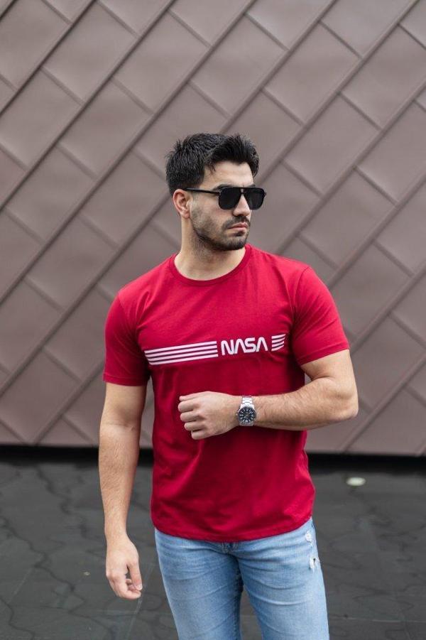Erkek Kısa Kollu Nasa Baskı Basic Erkek T-shirt - Image 1