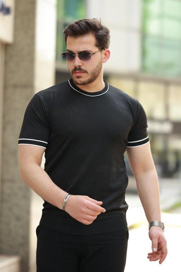 Erkek Bisiklet Yaka Ribanalı Kısa Kollu Tshirt - Image 1