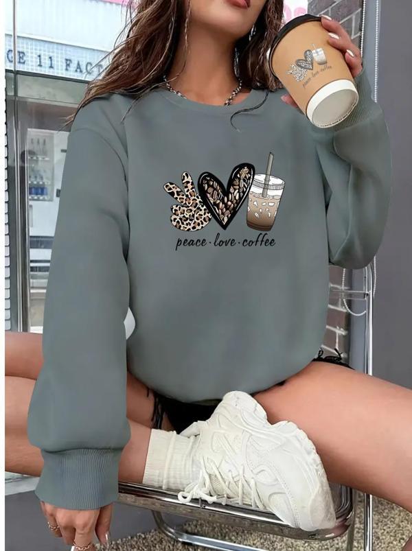 Kadın Uzun Kollu Bisiklet Yaka Kalp Desenli Viskon Iki Iplik Bluz - Image 1