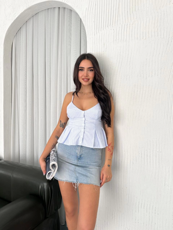 Askılı Dekolte Deraylı Crop - Açık Mavi - Image 1