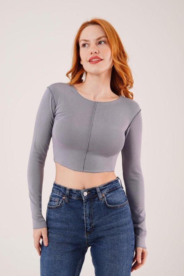 Ters Dikişli Basic Antrasit Body Bluz - Image 1