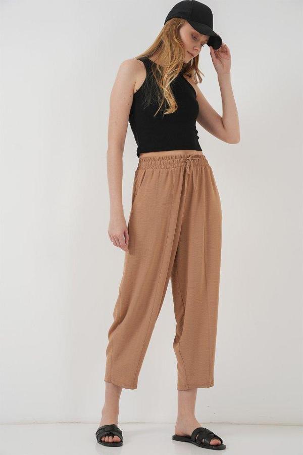 6591 Dokuma Şalvar Pantolon - Camel - Image 1