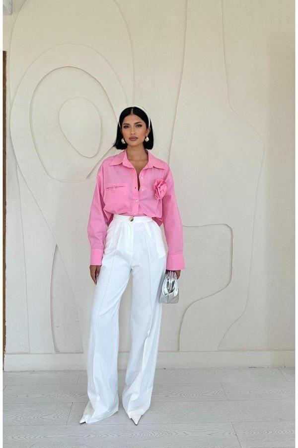 Pembe Fleto Cepli Poplin Gömlek - Image 1