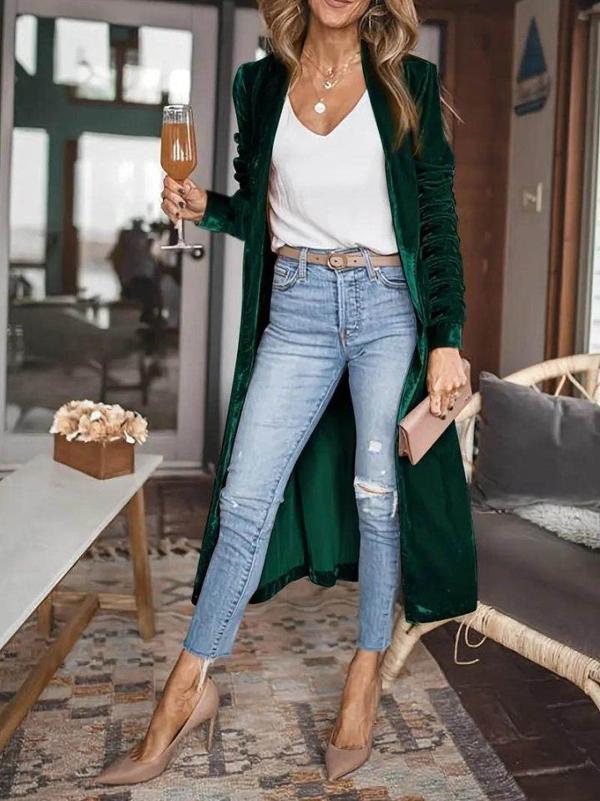 Kadın Uzun Kollu önü Açık Kolları Uzun Midi Ceket - Image 1