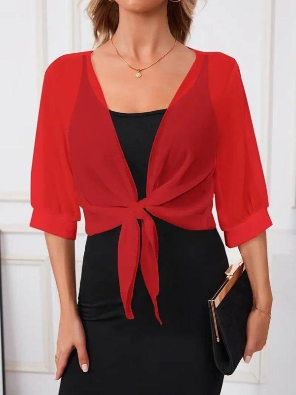 Kadın Truvakar Kollu önden Bağlamalı Kısa şifon Bolero Ceket - Image 1