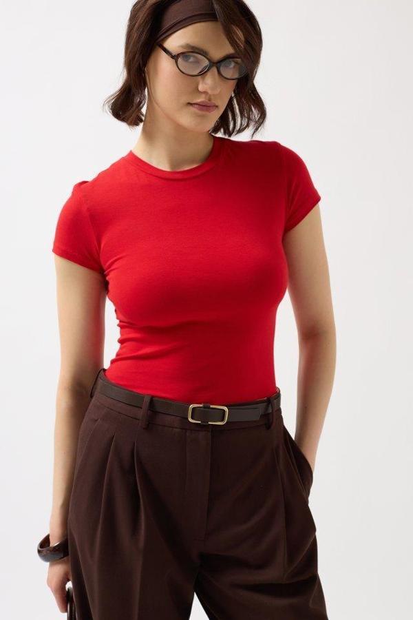 Likralı Basic T-Shirt - Image 1