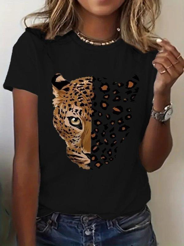 Kadın Kısa Kollu Bisiklet Yaka Desenli Viskon Bluz - Image 1