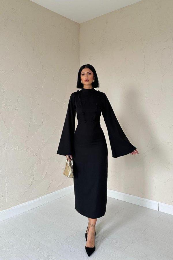 Siyah Tek Kollu Elbise - Image 1