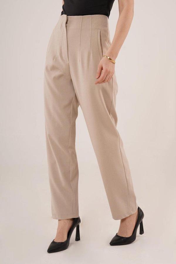 Çift Pens Detaylı Krem Pantolon - Image 1