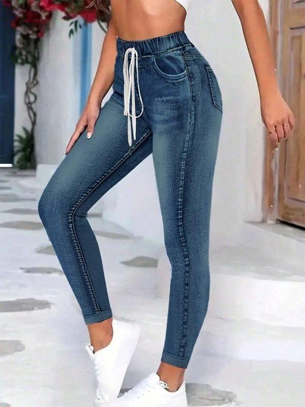 Kadın Belden Bağlamalı Cepli Yüksek Bel Kot Pantolon - Image 1