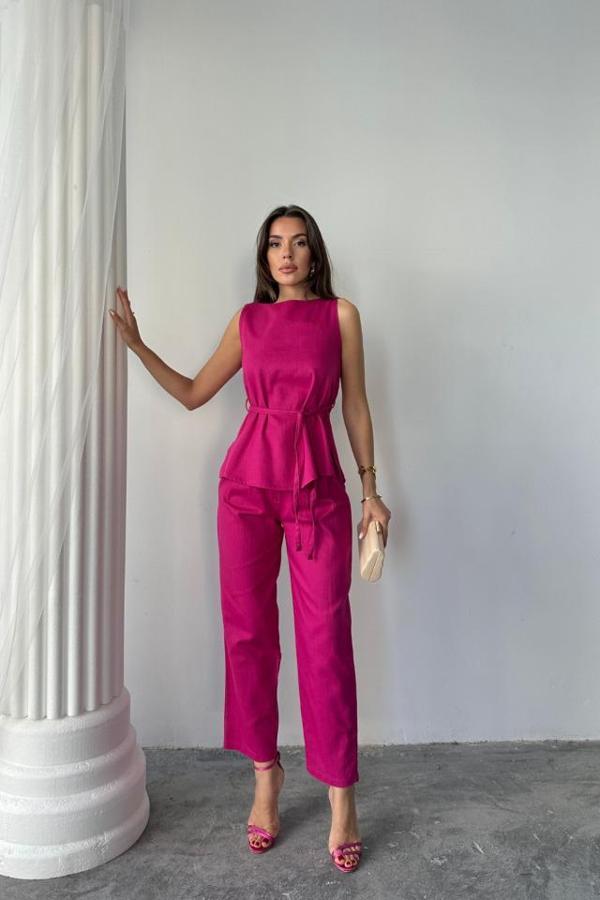 KETEN BLUZ - PANTOLON TAKIM MASSİMO MODELSCREAT KUMAŞ - Fuşya - Image 1