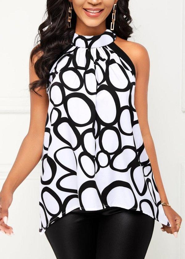 Kadın Reglan Kol Daire Yaka Desenli Asimetrik Süprem Bluz - Image 1