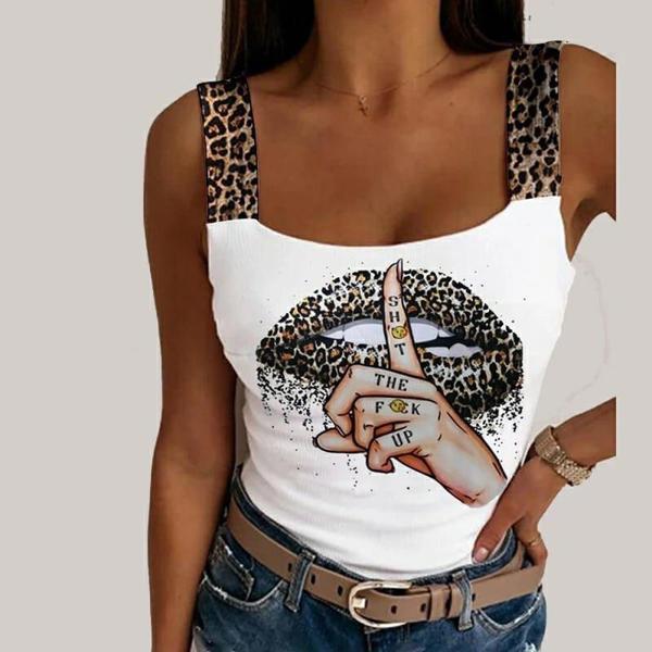 Kadın Leopar Askılı Leopar Baskılı Mikro Kumaş Bluz - Image 1