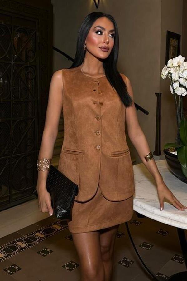 Yelek Ve Mini Etekli İçi Astarlı Süet Takım 9998 - Image 1