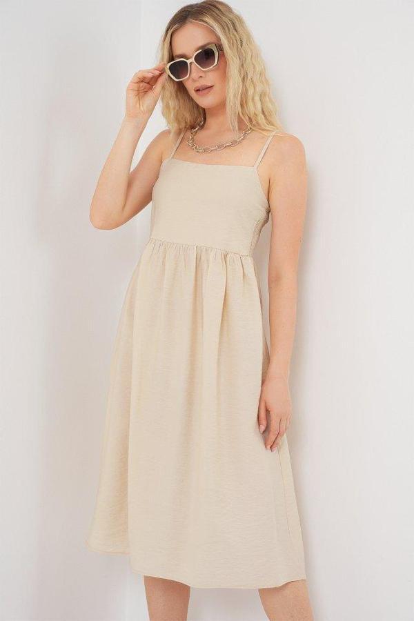 Askılı Ayrobin Elbise 2565 - Krem - Image 1