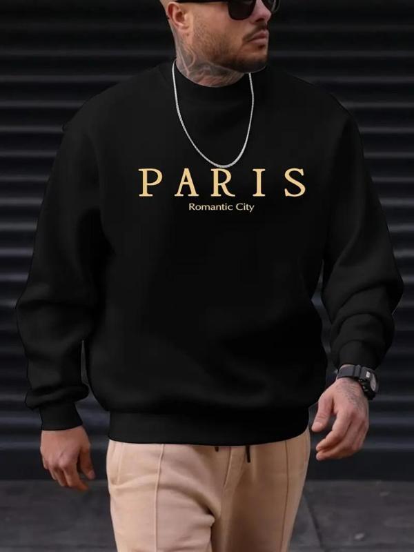 Erkek Uzun Kollu Bisiklet Yaka Paris Yazılı Iki Iplik Bluz - Image 1