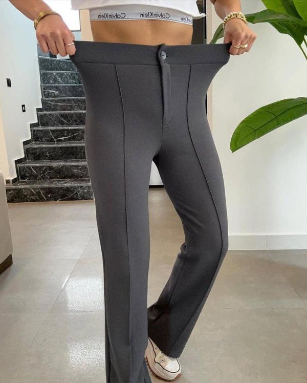 Kadın Yüksek Bel Full Likralı Krep Kumaş Pantolon - Image 1