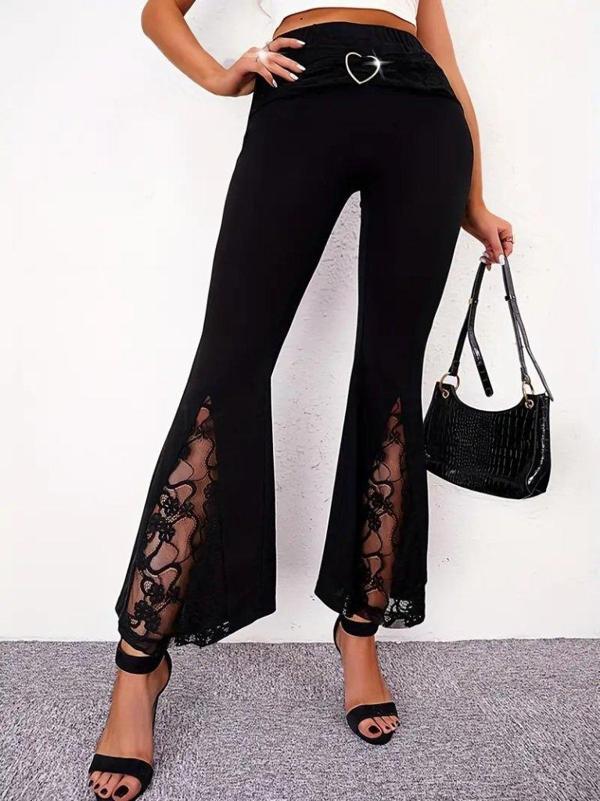 Kadın Yüksek Bel Kalpli Kemer Dantel Detaylı Dalgıç Pantolon - Image 1