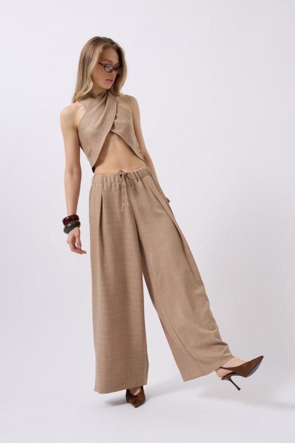 Düşük Bel Oversize Keten Pantolon - Image 1