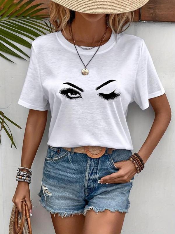 Kadın Kısa Kollu Bisiklet Yaka Göz Baskılı Süprem T-shirt - Image 1