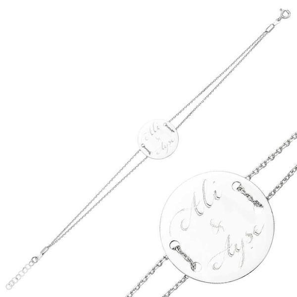 Gümüş İsimli Yuvarlak Plaka Bayan Bileklik - Image 1