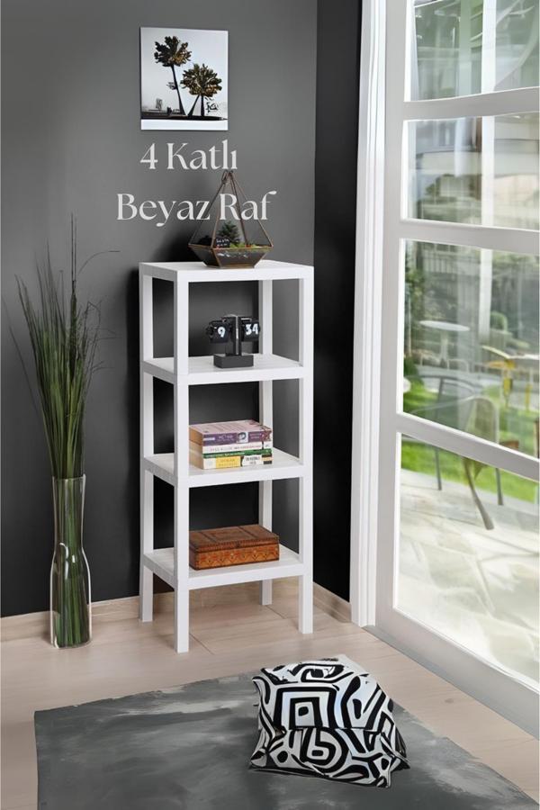 4 Katlı Beyaz Raf Kitaplık & Banyo Düzenleyicisi 100 cm - Image 1