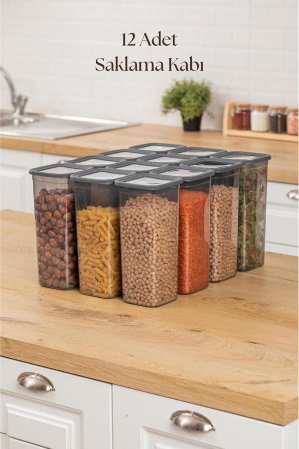 12'li Kavanoz Seti & Saklama Kabı & Erzak Kabı 12x1900 Ml (20 Lı Etiket Hediyeli) - Image 1