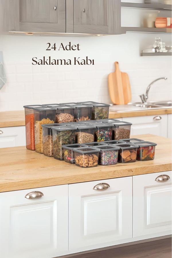 24'lü 3 Boy Kavanoz Seti & Saklama Kabı & Erzak Kabı 8x650/1300/1900 Ml (40 Lı Etiket Hediyeli) - Image 1