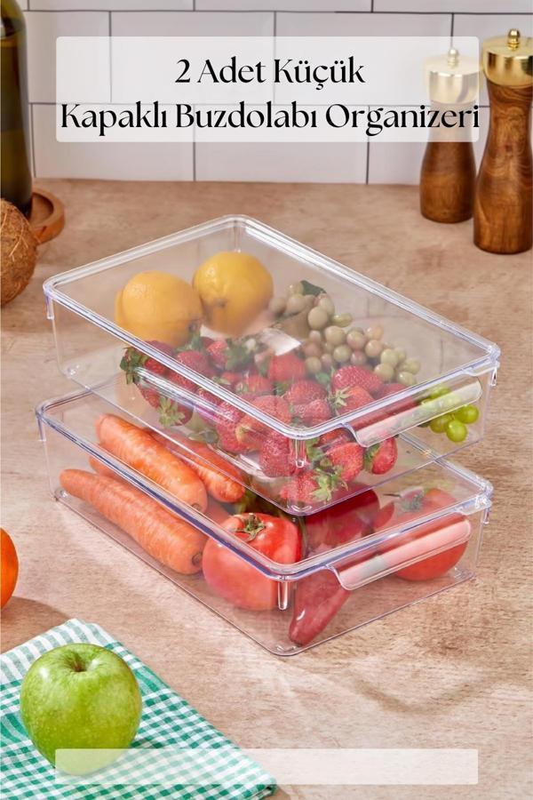 2 Li Kapaklı Buzdolabı Organizeri & Buzdolabı Düzenleyici 3 lt - Image 1