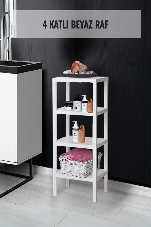 4 Katlı Beyaz Raf Kitaplık & Banyo Düzenleyicisi 100 cm - Image 1