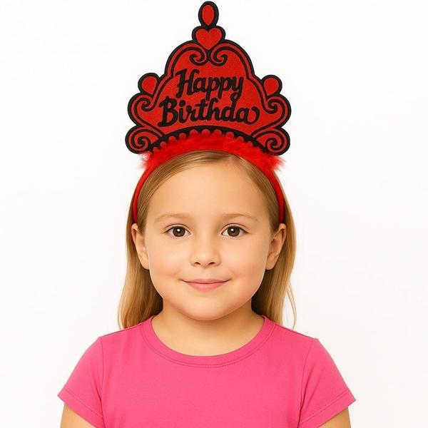 Kırmızı Happy Birthday Doğum Günü Prenses Tacı - Image 1