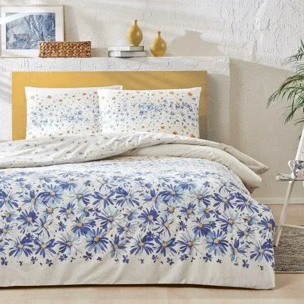 TAÇ CAROLINE RANFORCE NEVRESİM TAKIMI MAVİ ÇİFT KİŞİLİK - Image 1