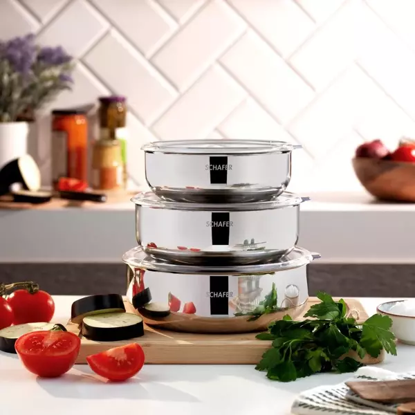 Schafer Practi 3 lü Çelik Saklama Kabı (16-18-20 Cm)-6 Parça-Inox - Image 1