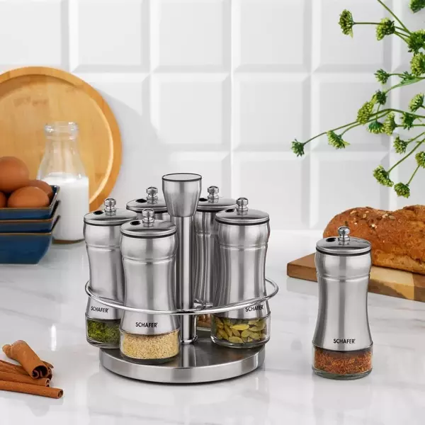 Schafer Retro Döner Standlı Baharat Takımı 7 Parça-Inox - Image 1