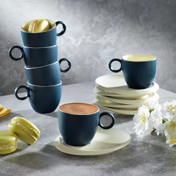 Schafer Aurora 6 Kişilik Kahve Fincan Takımı 12 Parça-Lacivert/Bej - Image 1