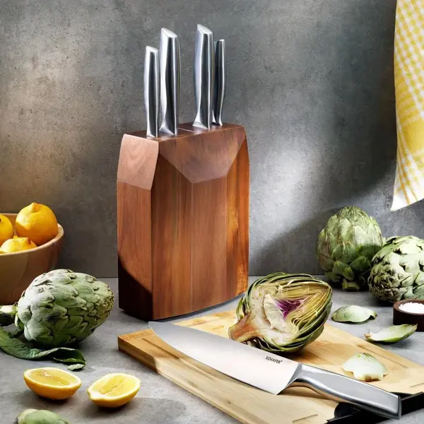 Schafer Solide Ahşap Bıçak Seti 6 Parça-Kahverengi01 - Image 1