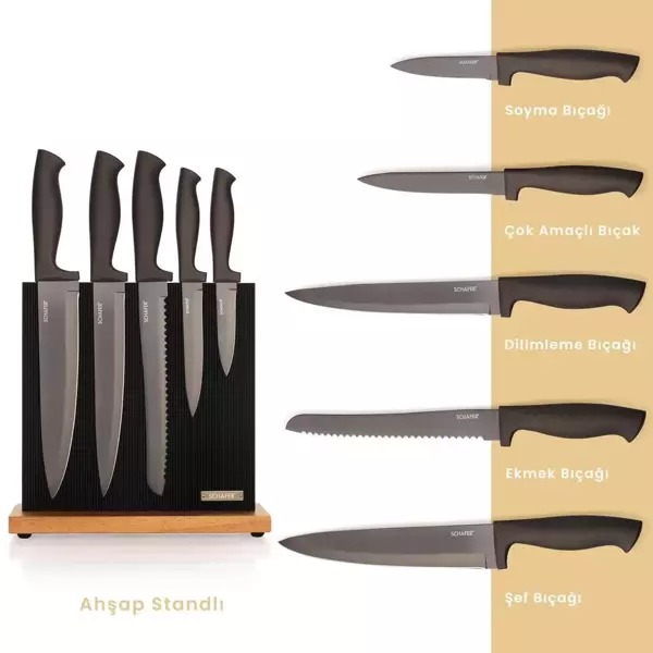 Schafer Solide Mıknatıslı Bıçak Seti 6 Parça-Siyah11 - Image 1