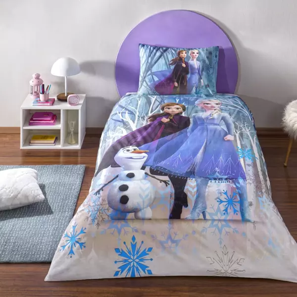 Taç Lisanslı Disney Frozen Winter Tek Kişilik Pamuk Nevresim Takımı - Image 1