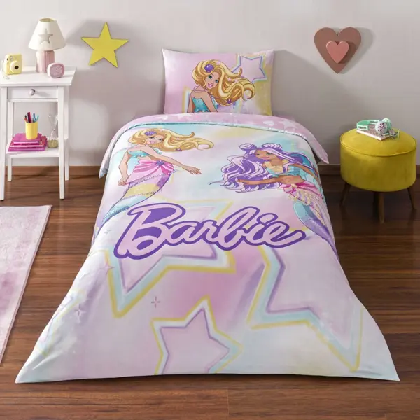 Taç Lisanslı Barbie Mermaid Tek Kişilik Pamuk Nevresim Takımı - Image 1