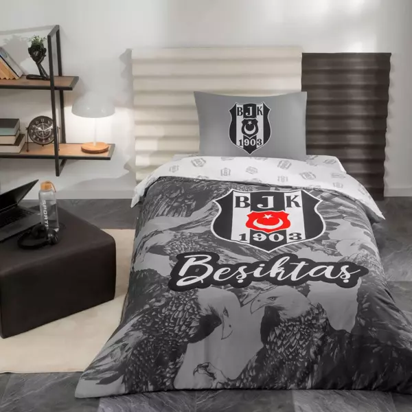 Taç Lisanslı Beşiktaş Kartal Tek Kişilik Pamuk Nevresim Takımı - Image 1
