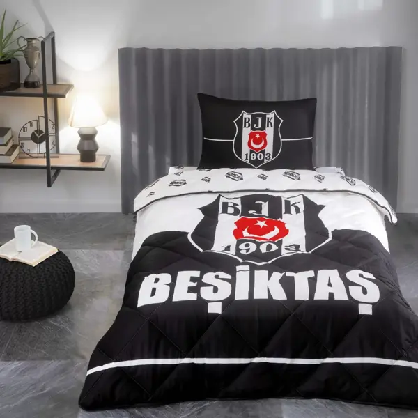Taç Lisanslı Beşiktaş Logo Tek Kişilik Yorgan Seti - Image 1