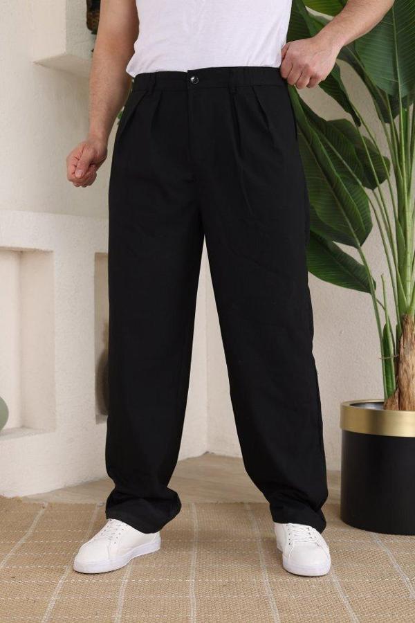 Erkek Beli Lastikli Pileli Baggy Pantolon - Image 1